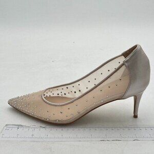 XYD Rhinestones Studded Stiletto High Heels Mesh Pumps for Women Slip On Pointed